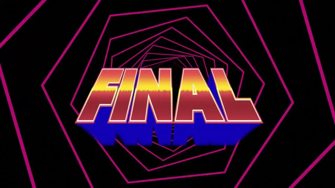 Animation of final over pink hexagons rotating on black background