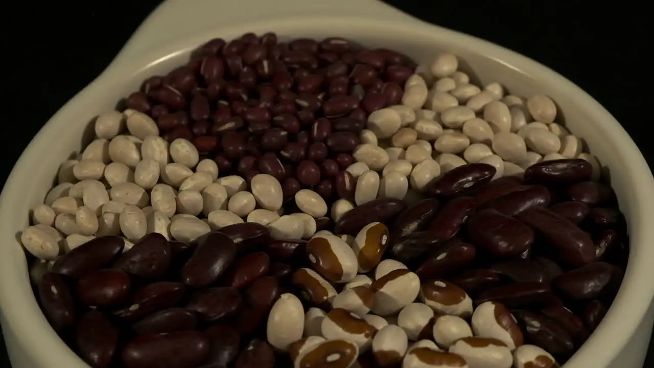 Dry Kidney Navy Yellow-eyed Adzuki Bean bowl rotates in dark room