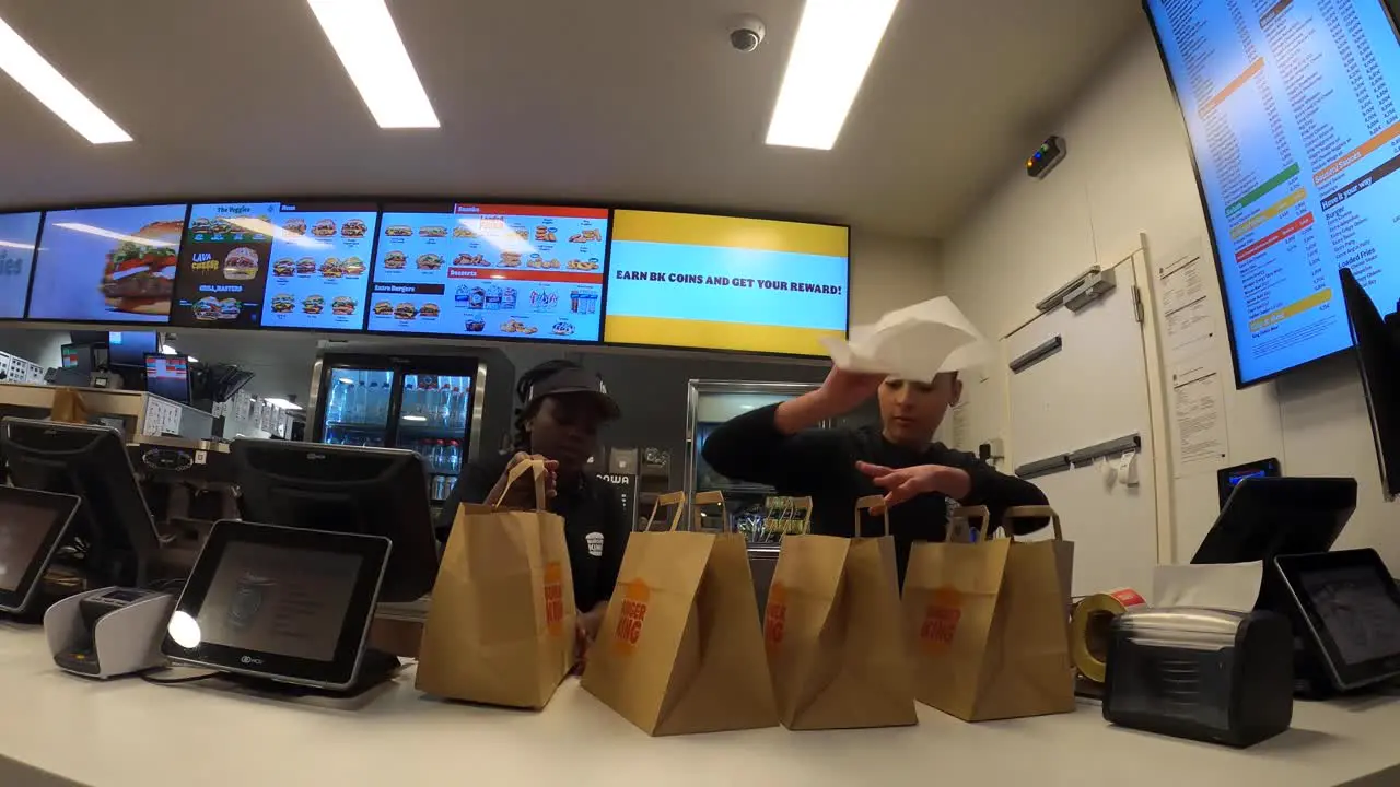 Fast food in paper bags ready for delivery