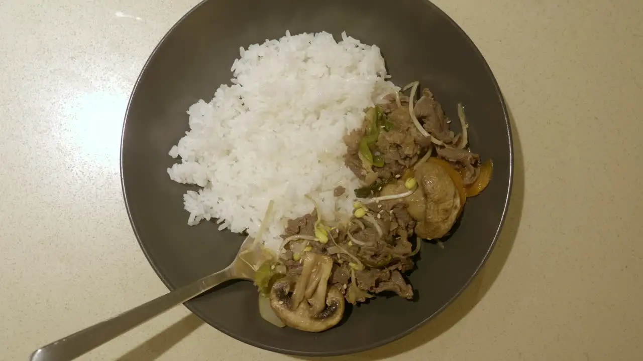 Rice Meal With Korean Beef Bulgogi Served On The Table