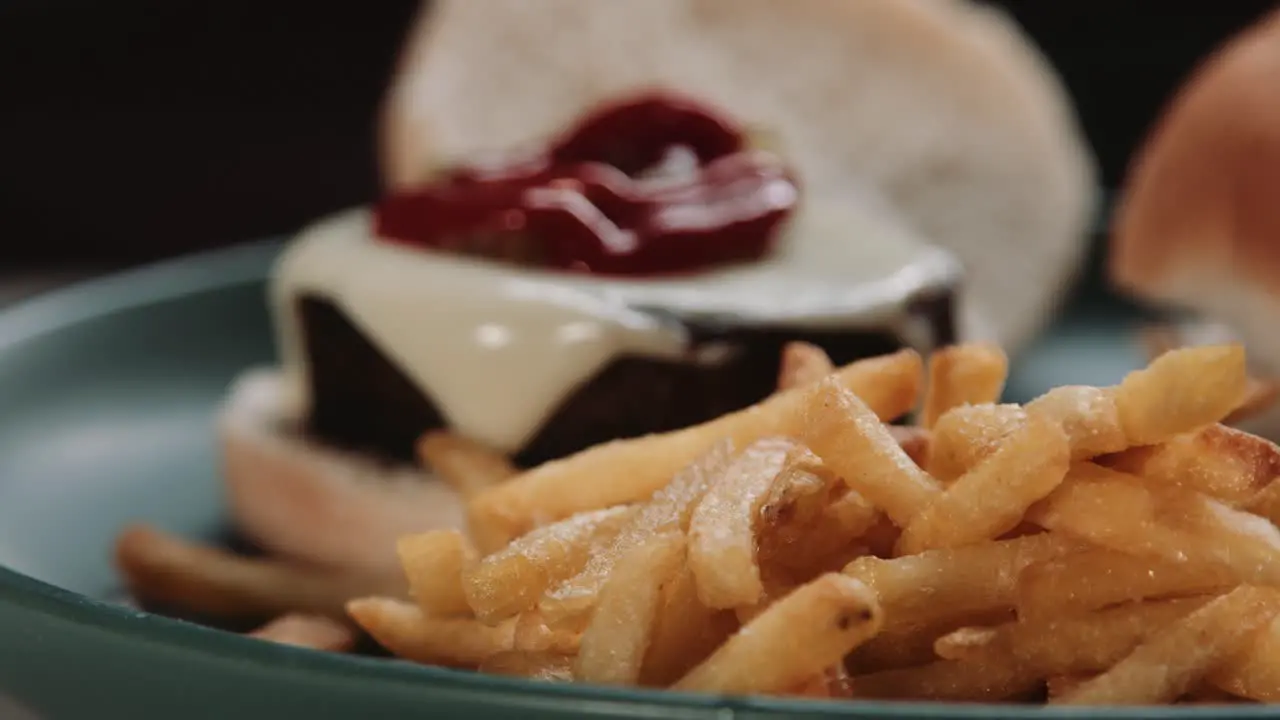 Open No Meat CheeseBurger with Gherkin Pickles Tomato Ketchup and French Fries Chips