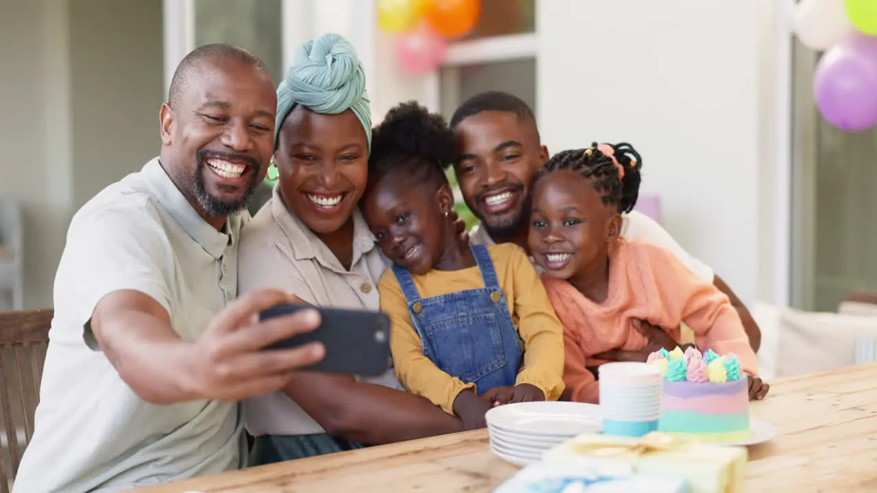 Black family selfie and birthday of children