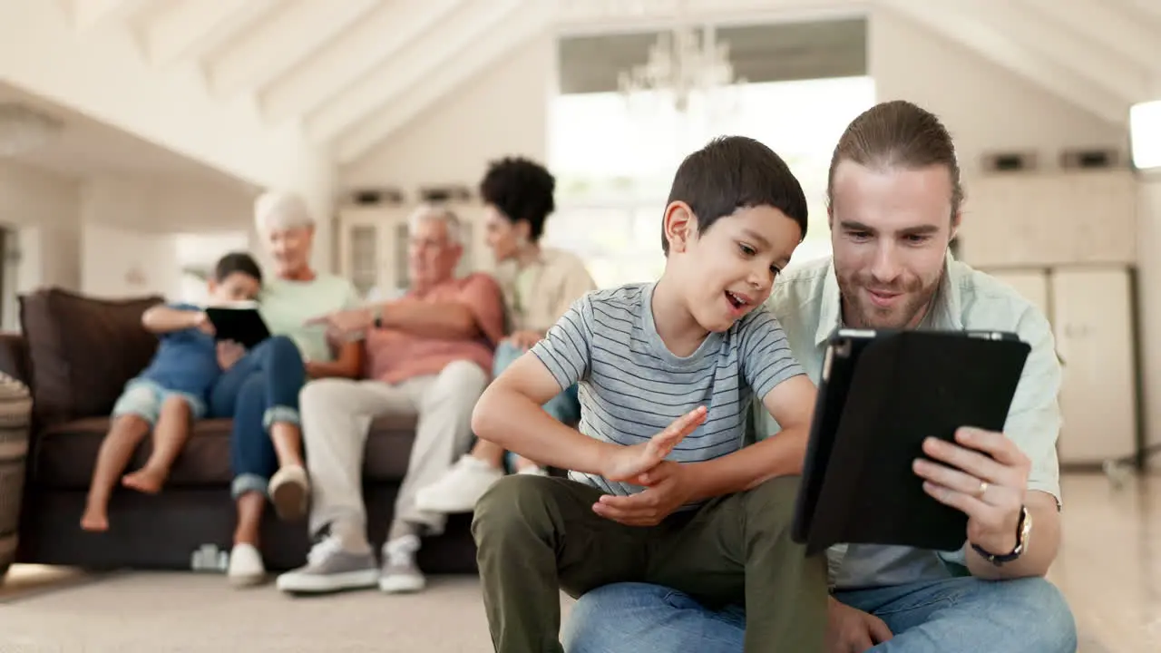 Tablet home and happy family father