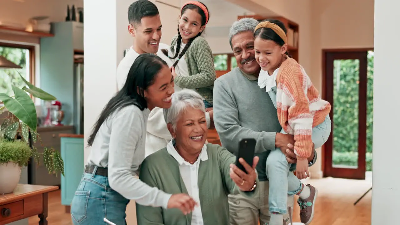 Selfie video call and a big family laughing