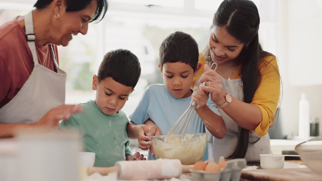 Grandma happy family or kids baking with mother