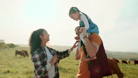 Love farm animal and happy family play together