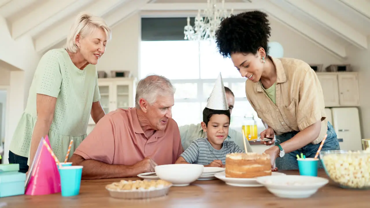 Birthday cake child and happy family celebrate