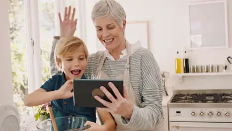 Grandmother boy and video call on tablet