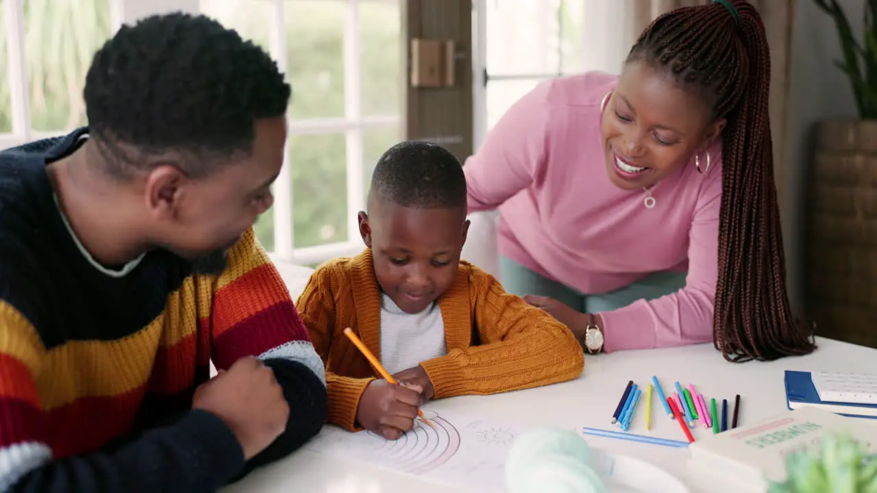 Black family drawing and parents with child