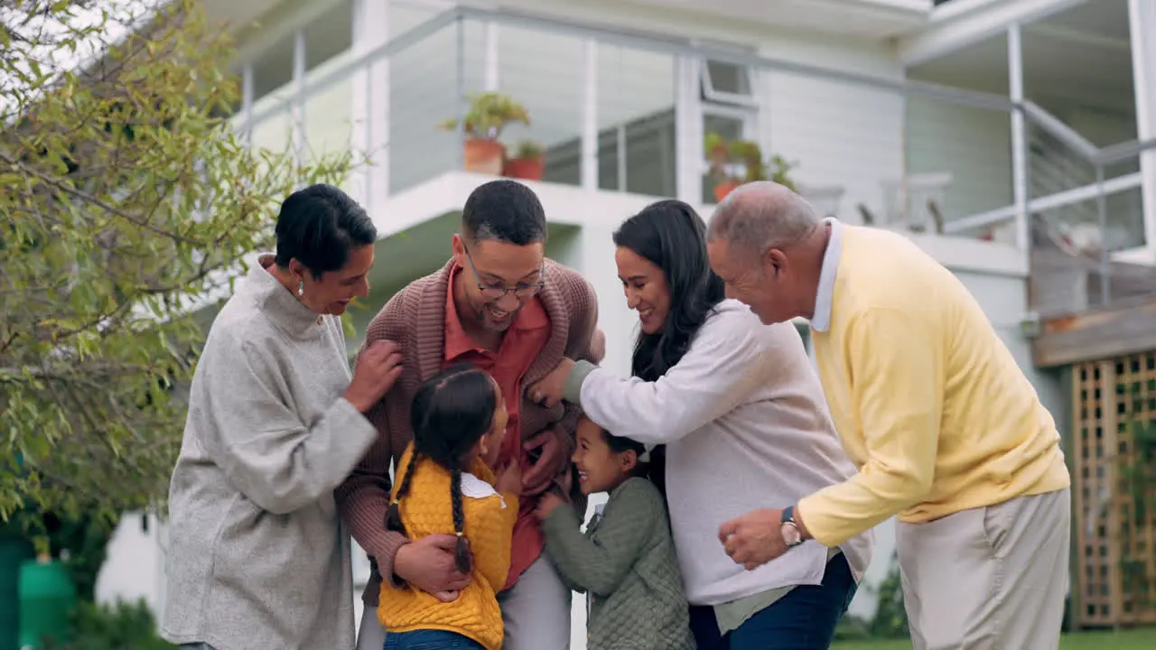 Tickle children and happy family playing outdoor