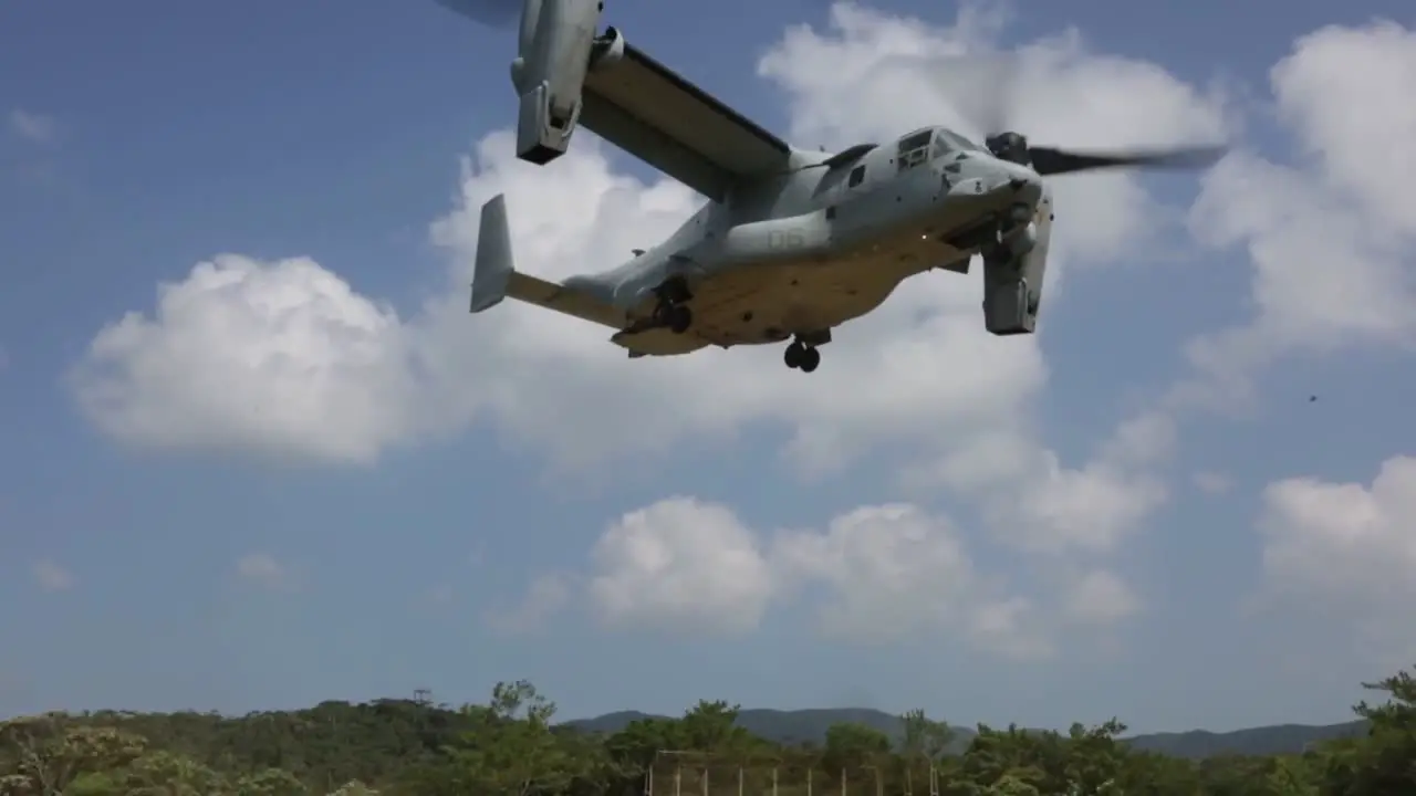 Us Marines Conduct Forward Arming And Refueling Military Training Operations V-22 Osprey Vtol And Helicopters In Okinawa