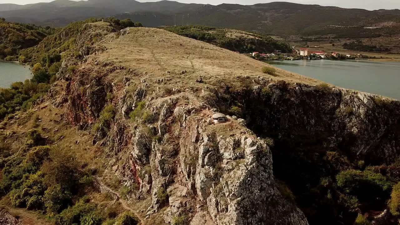 Drone view of small bunker in Lin Albania Europe