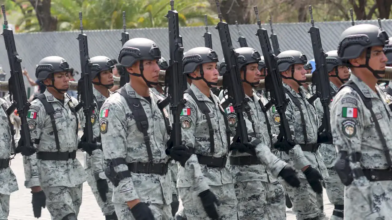 Soldiers of the Mexican army at the parade in honor of Independence Day of Mexico