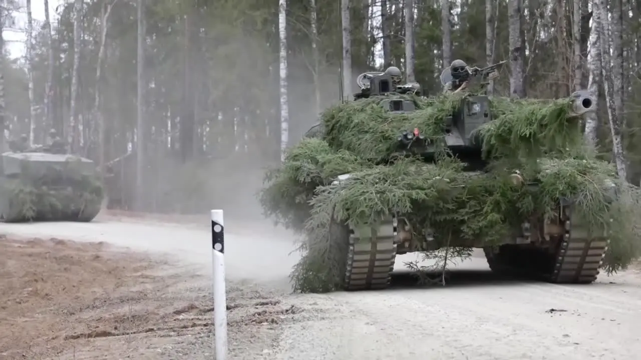 Nato Forward Presence Battlegroup Estonia Tanks And Personnel On A Military Training Exercise Estonia