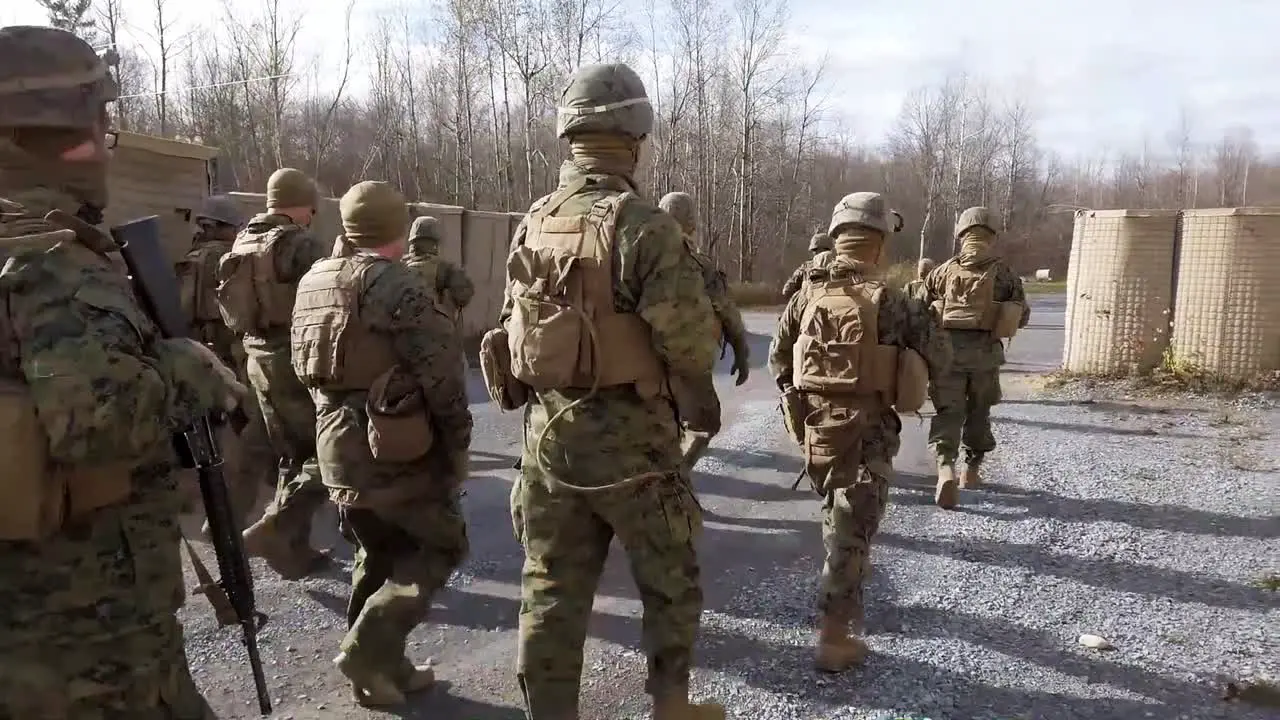 Us Marines Soldiers March And Fire Weapons In Fire Team Immediate Action Drills At Fort Drum New York