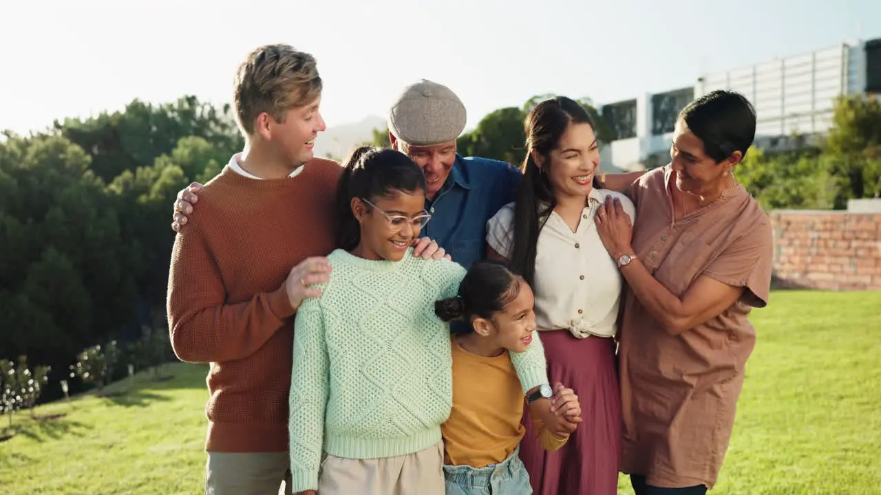 Smile face and a big family in a backyard