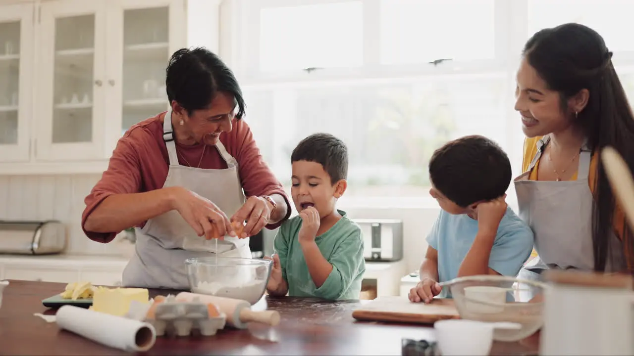 Grandmother mom or excited children baking