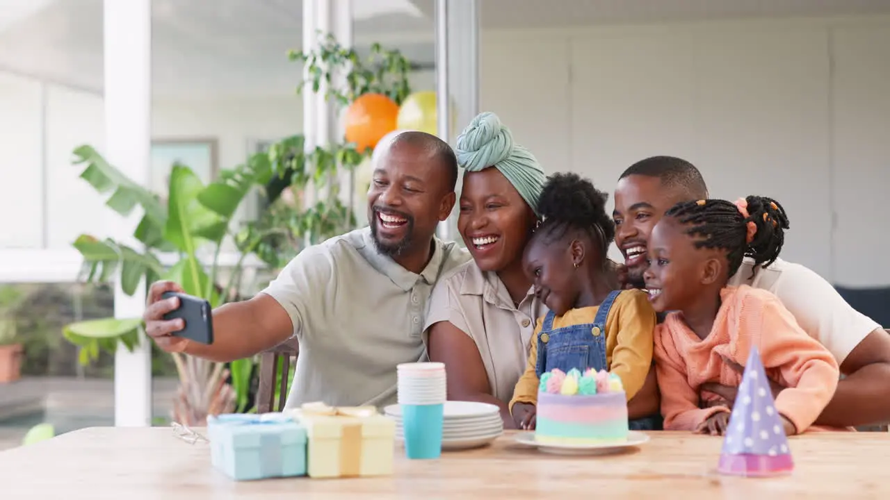 Selfie birthday and black family of children