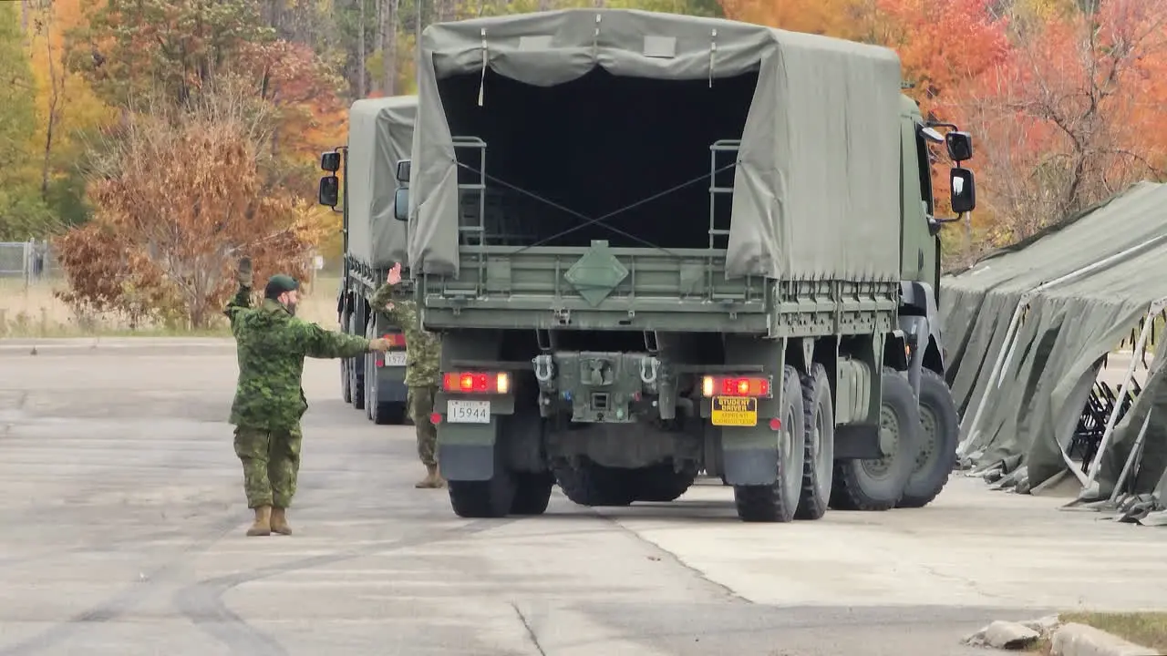 Canadian Military trucks Parking in the location of the police funeral Last Honors in Barrie