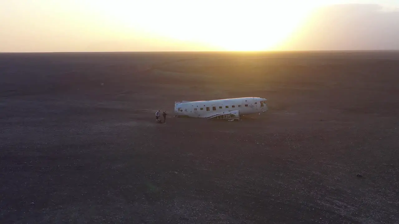 Aerial over a crashed US Navy DC-3 on the black sands of Solheimasandur Iceland 3