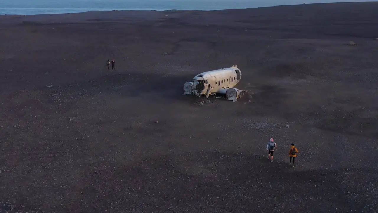 Aerial over a crashed US Navy DC-3 on the black sands of Solheimasandur Iceland 2