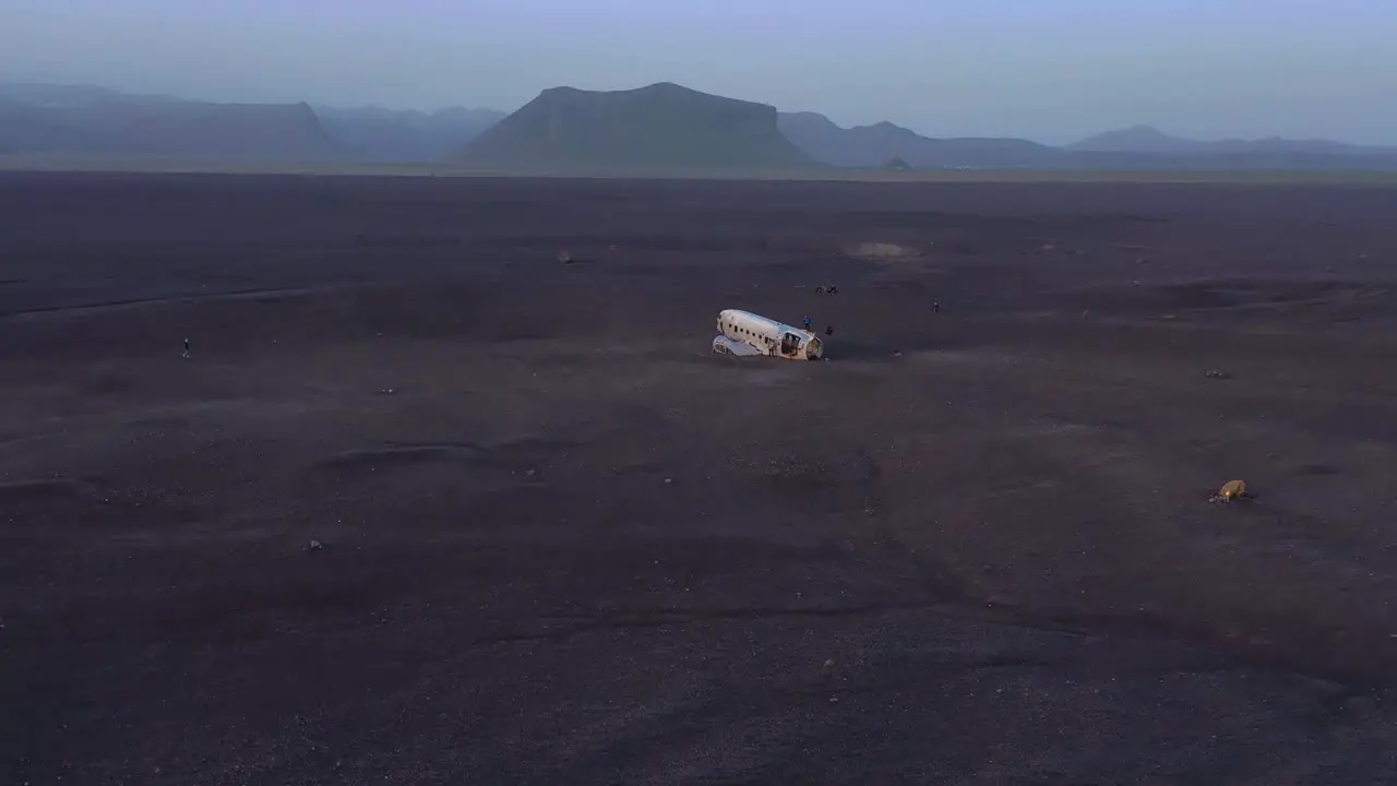 Aerial over a crashed US Navy DC-3 on the black sands of Solheimasandur Iceland 4