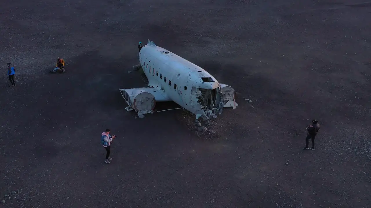 Aerial over a crashed US Navy DC-3 on the black sands of Solheimasandur Iceland 6