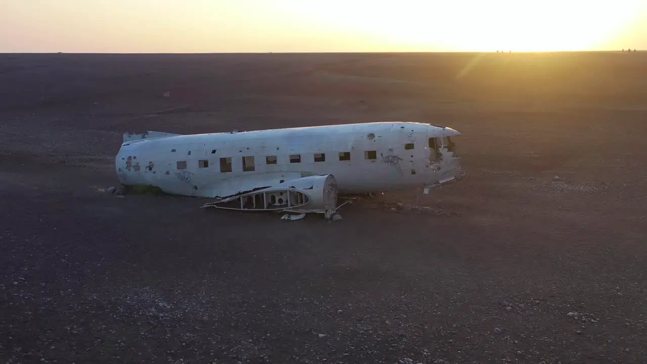 Aerial over a crashed US Navy DC-3 on the black sands of Solheimasandur Iceland 1