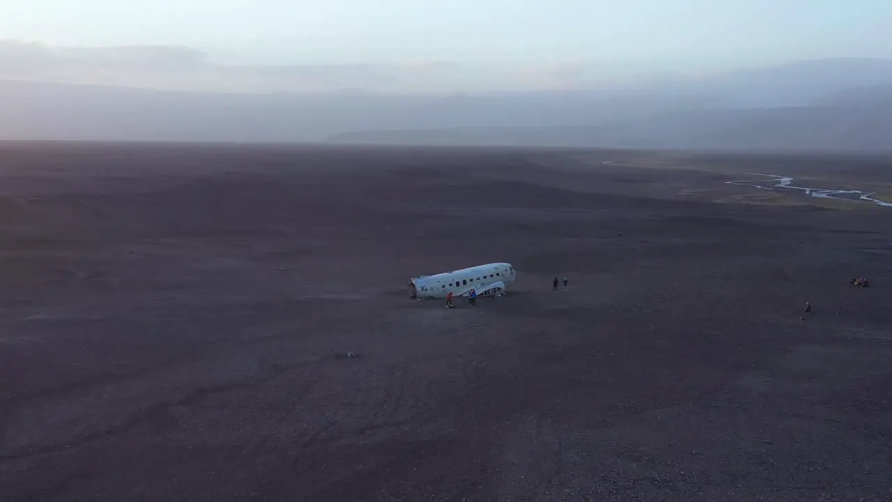 Aerial over a crashed US Navy DC-3 on the black sands of Solheimasandur Iceland 5