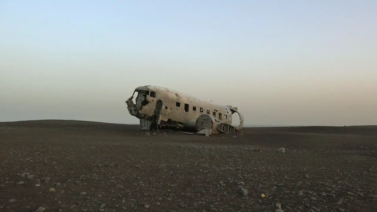 Silhouette of a crashed US Navy DC-3 on the black sands of Solheimasandur Iceland 1