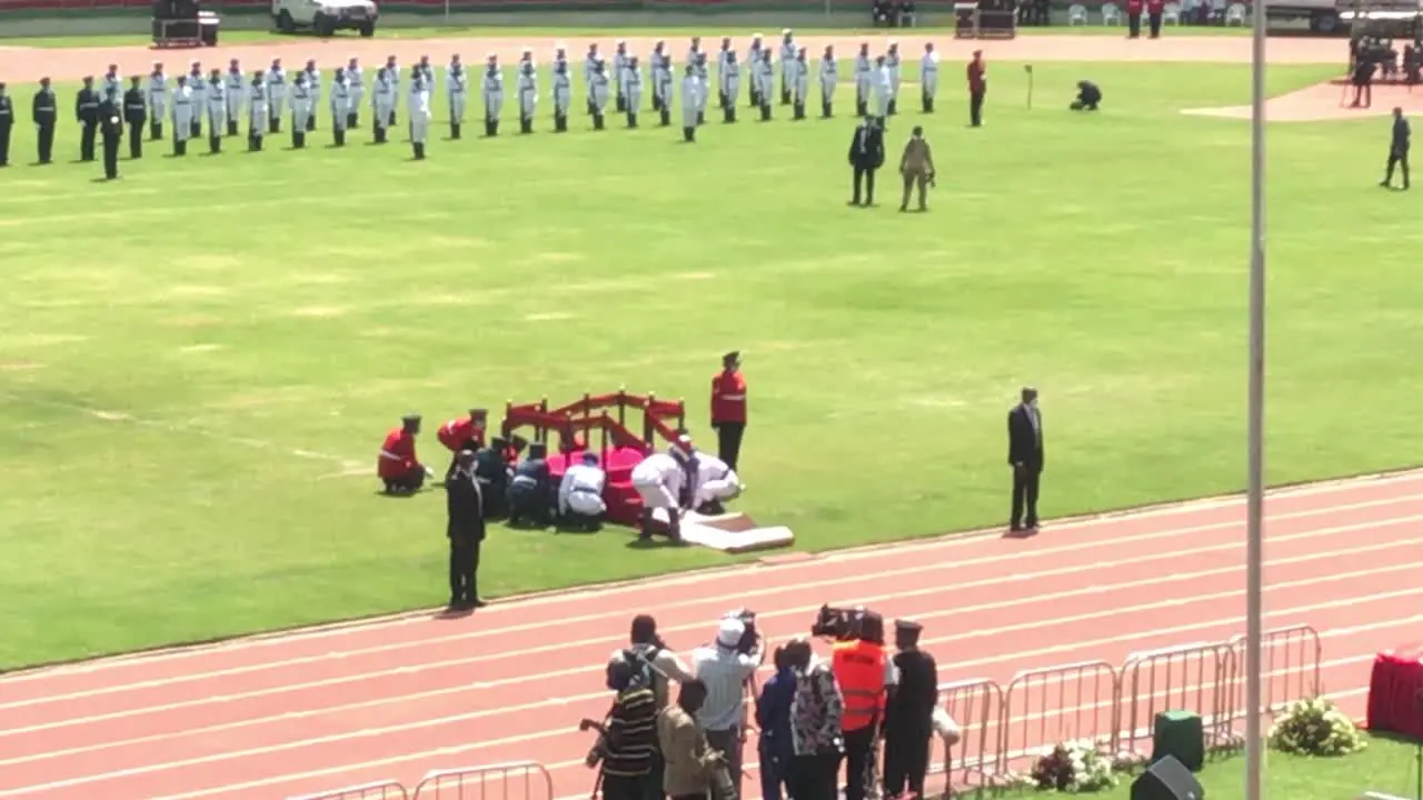 Nairobi-DECEMBER 2020 Military's troops prepares on the parade matching for the Independence day holiday celebrations at Nyayo stadium Nairobi kenya on 12th Dec 2020