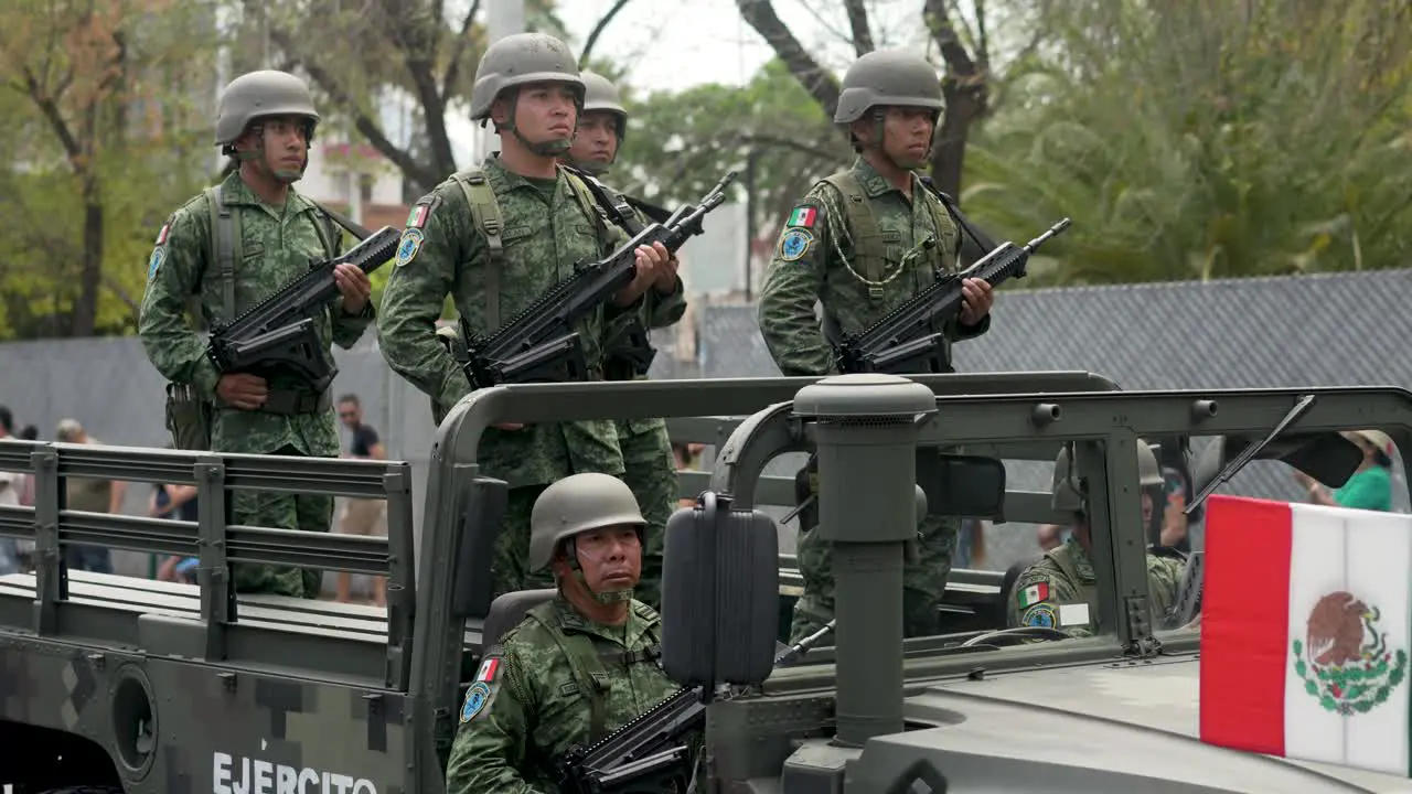 Humwee tranporting mexican soldiers during independence day parade