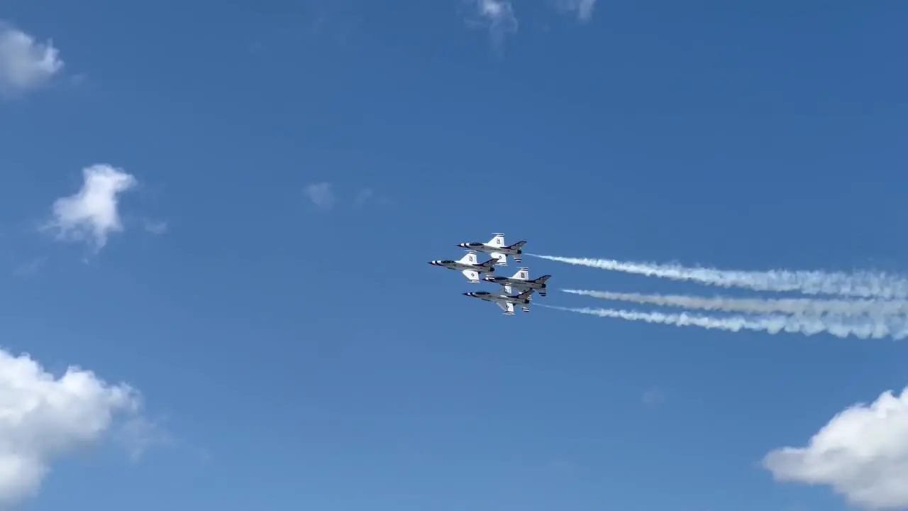 military airshow display with coordination of flying jet aircrafts