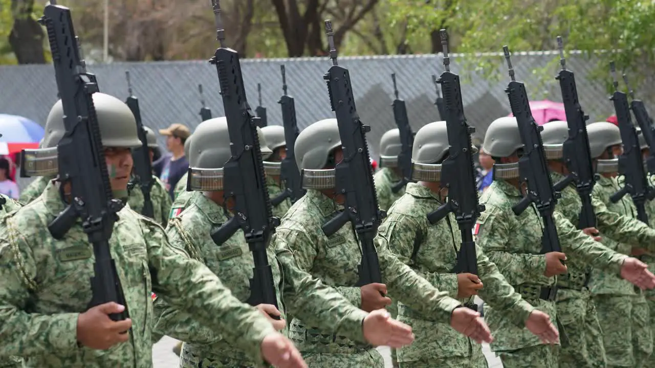 Marching Soldiers of the Mexican army at the parade in honor of Independence Day of Mexico