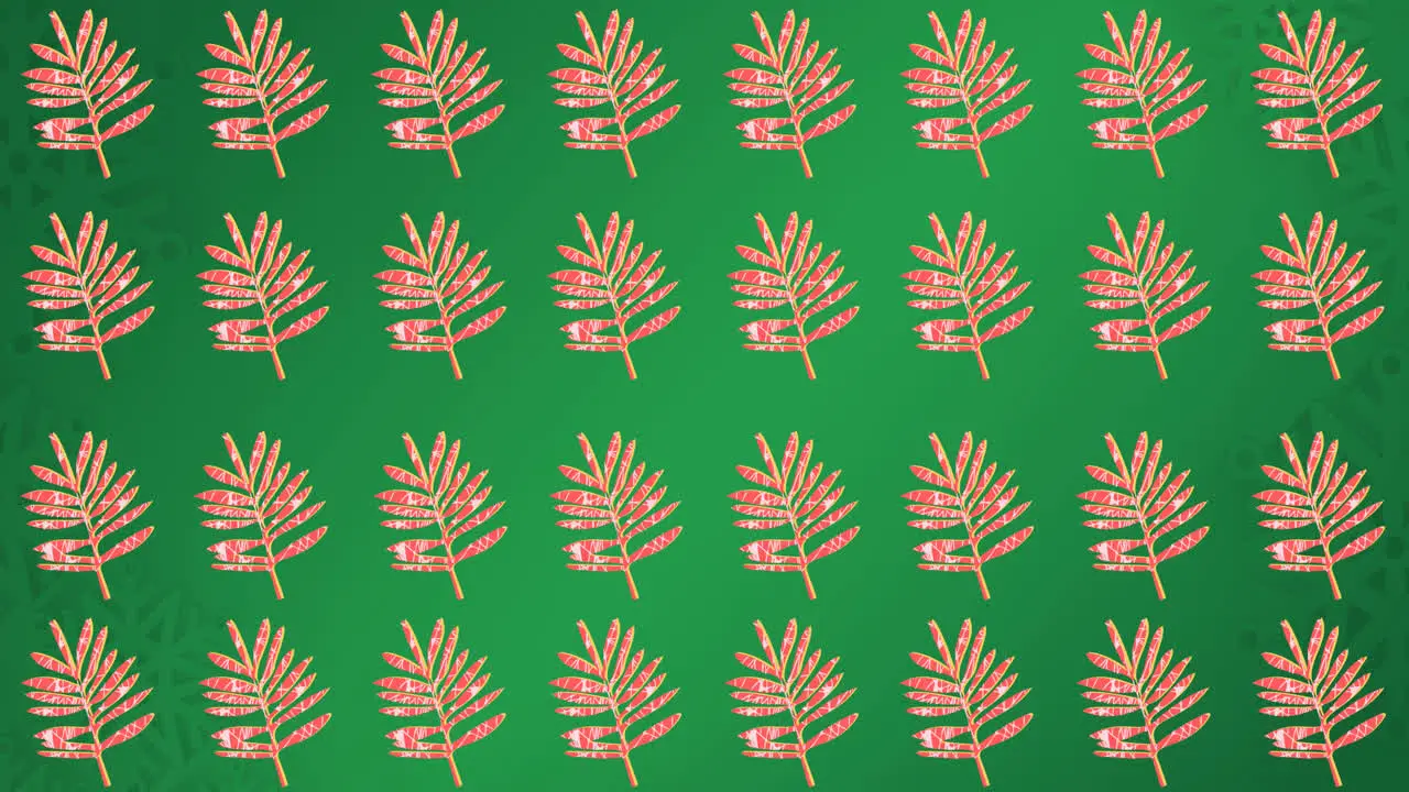 Animation of rows of red leaves on green background