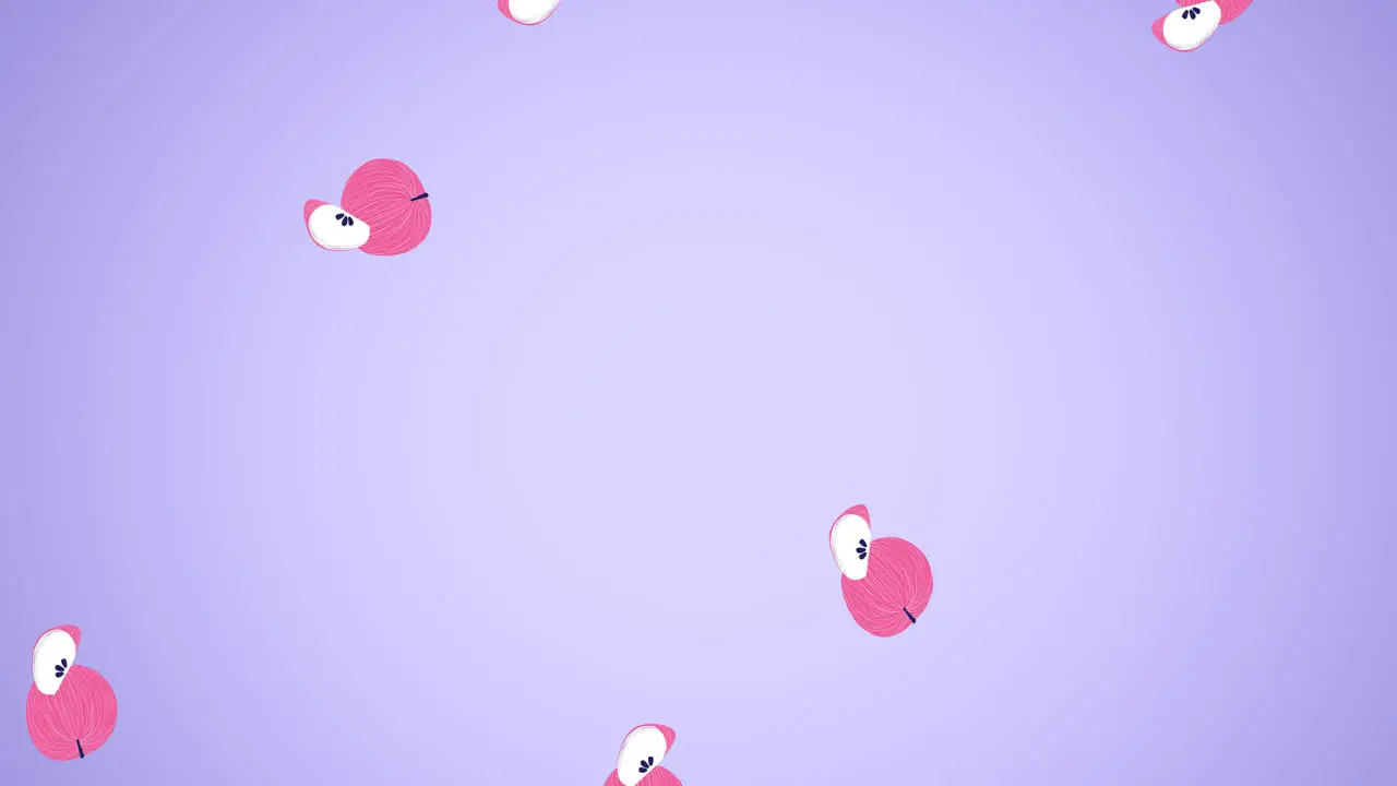 Animation of apples moving on purple background