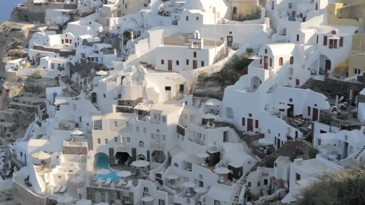 View from above of holiday villas and homes in Oia Santorini