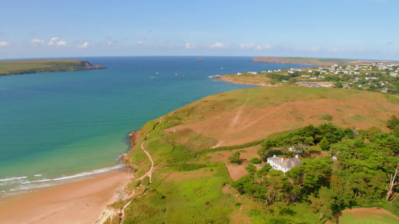 Aerial drone view of Daymer Bay in Cornwall UK