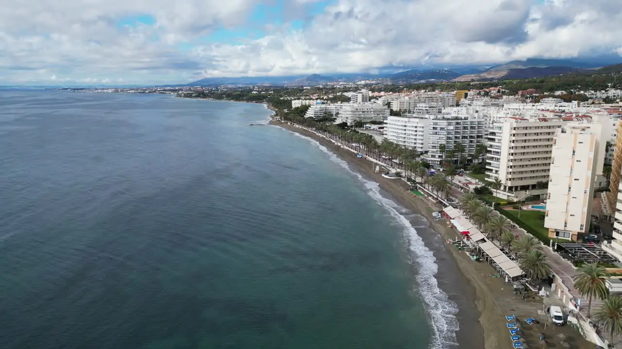 Marbella Hotels Beach en Coastline in Andalusia Spain Aerial