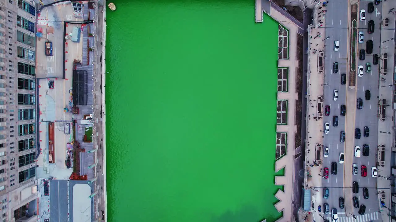 cinematic fantasy top down aerial in Chicago Illinois during the St