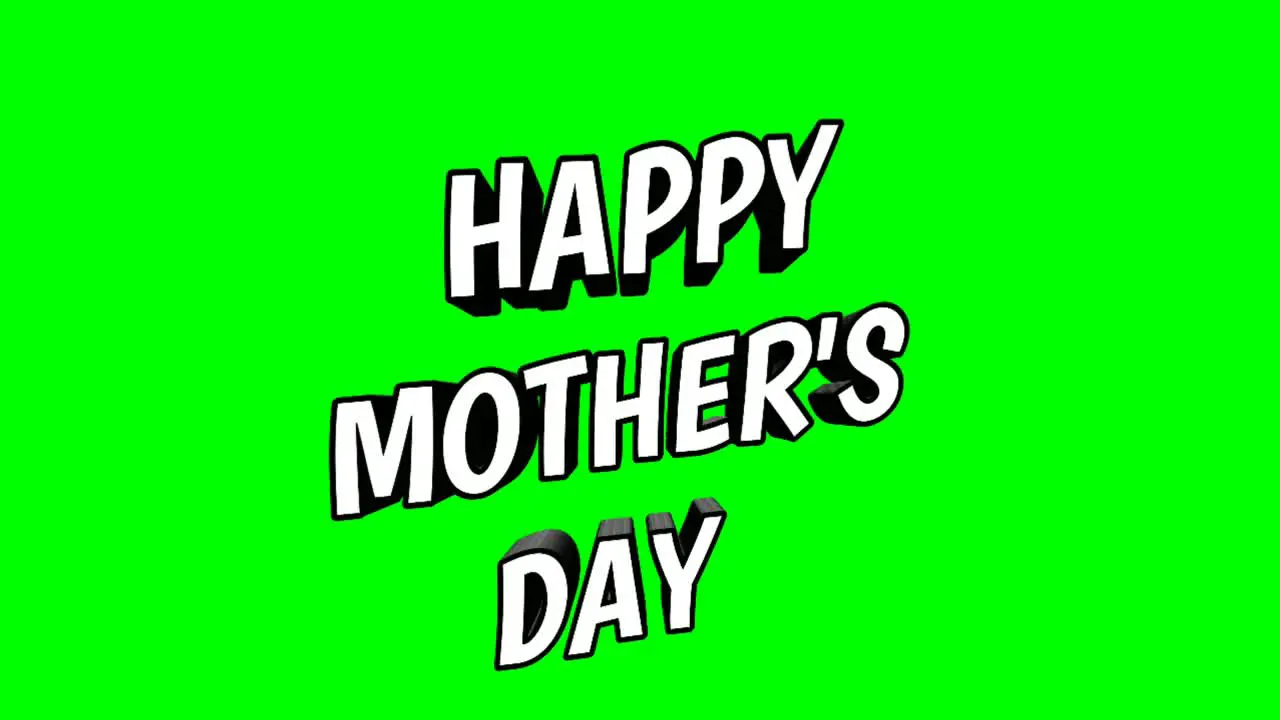 Animation Happy Mother's Day Text Cartoon on green screen background for parents holidays concept