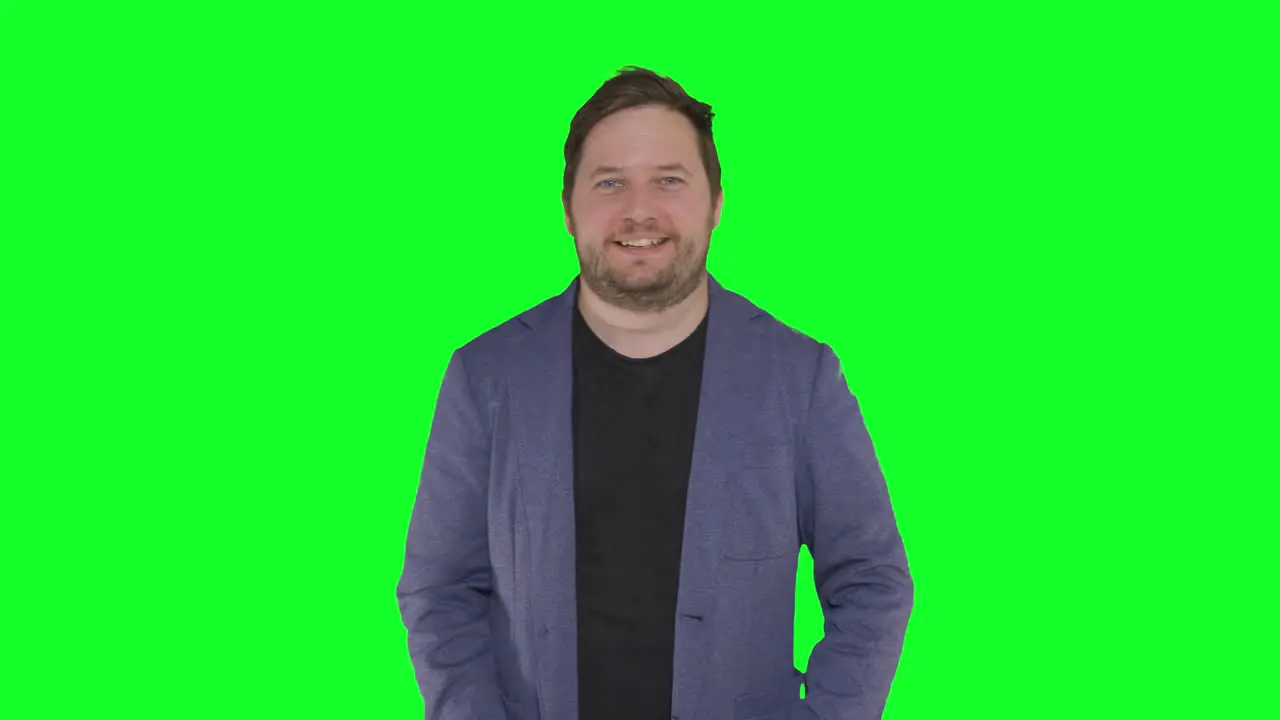 man with sunglasses and a big smile on green screen background