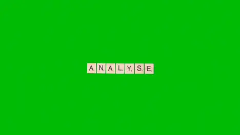 Stop Motion Business Concept Overhead Wooden Letter Tiles Forming Word Analyse On Green Screen