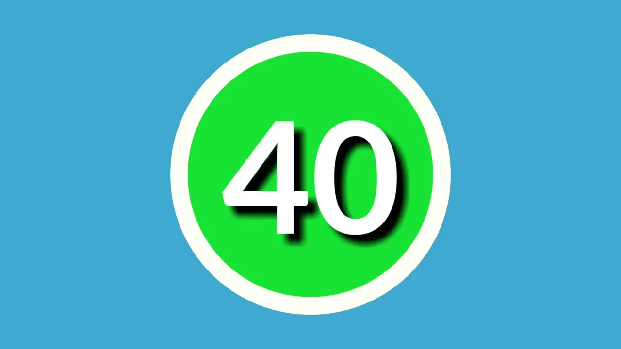 Number 40 forty sign symbol animation motion graphics on green sphere on blue background 4k cartoon video number for video elements