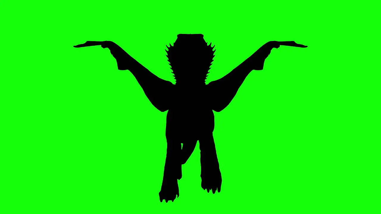 Silhouette of a fantasy creature monster dragon walking on green screen front view