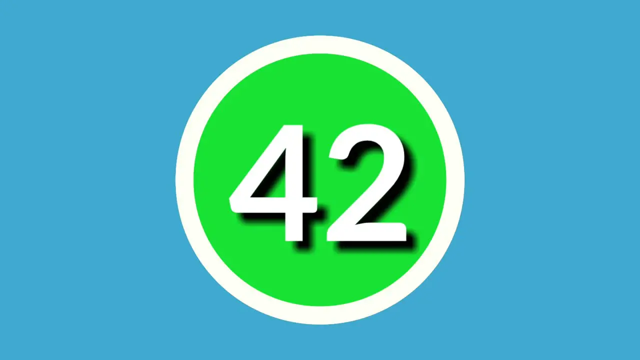 Number 42 forty two sign symbol animation motion graphics on green sphere on blue background 4k cartoon video number for video elements