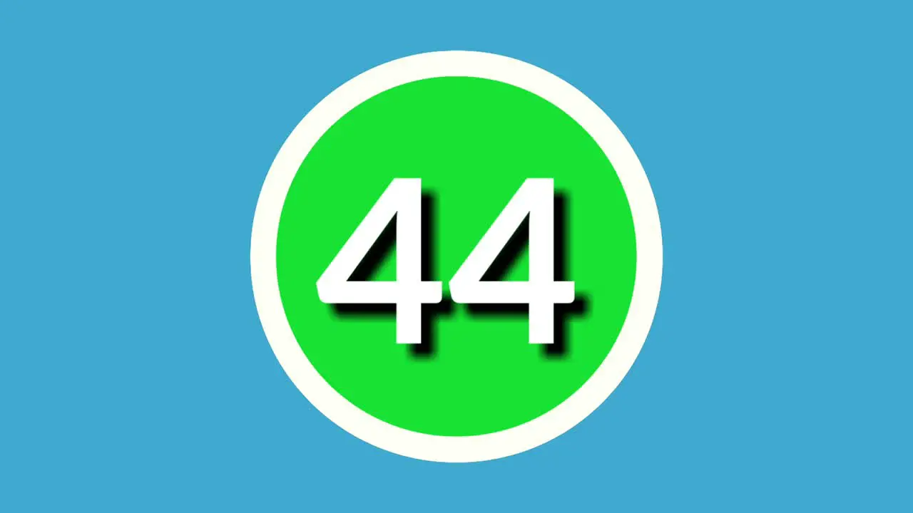 Number 44 forty four sign symbol animation motion graphics on green sphere on blue background 4k cartoon video number for video elements