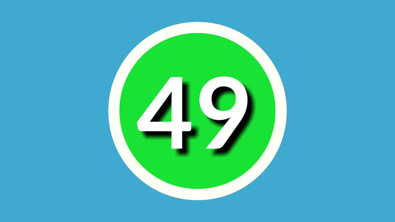 Number 49 forty nine sign symbol animation motion graphics on green sphere on blue background 4k cartoon video number for video elements