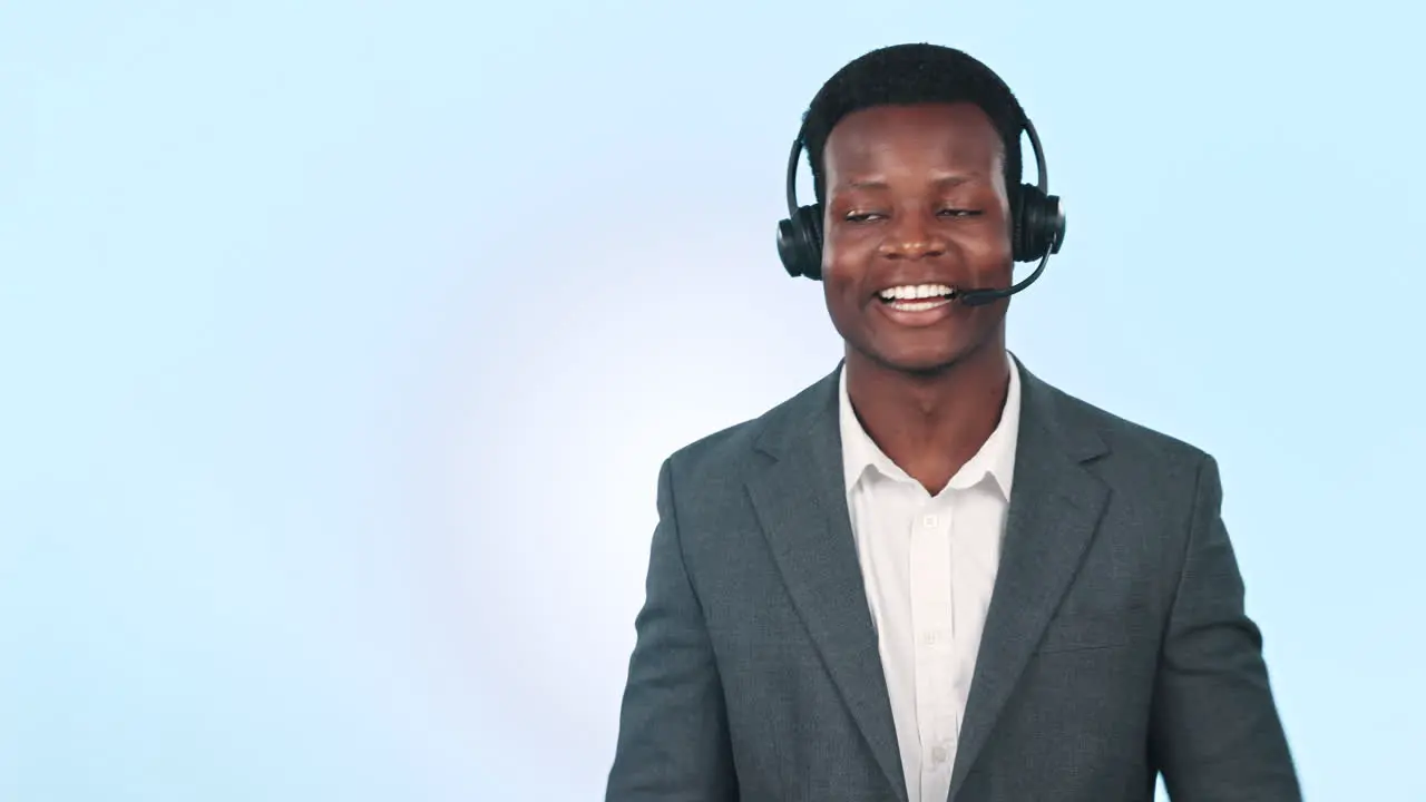 Call center black man and laughing face