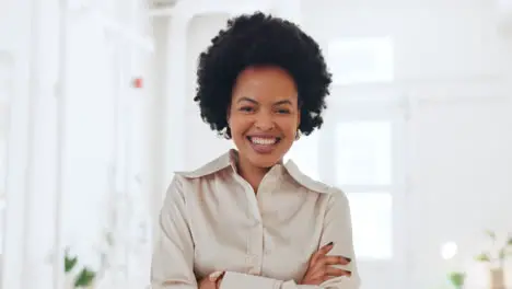 Office smile and black woman happy with startup